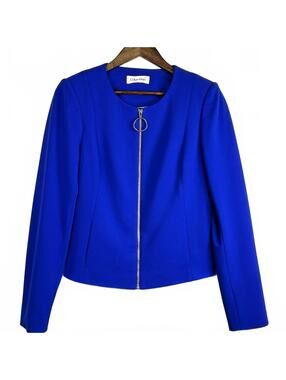 Calvin Klein Women’s Blue Skirt Suit Set Zip Front Jacket Pencil Skirt Size 12
